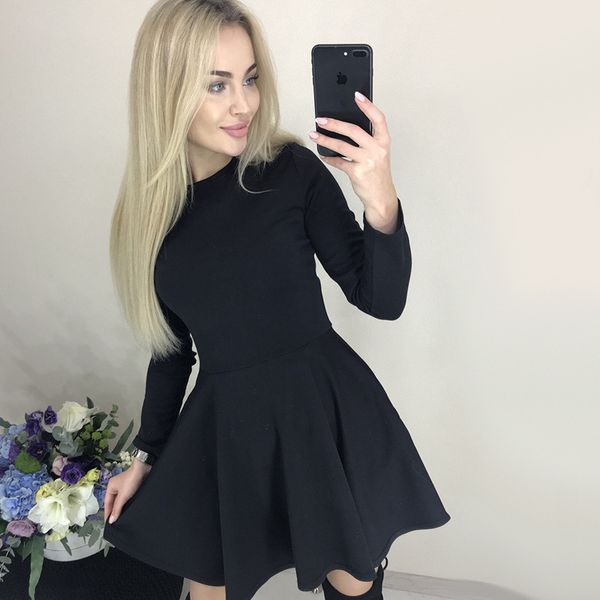 

fall winter long sleeved dress elegant belt vintage round neck pullover woman dresses red wine color christmas party clothing 201126, Black;gray