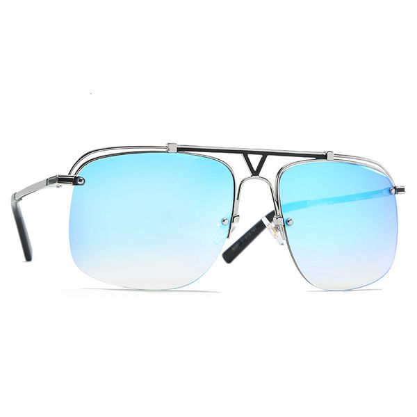 

2021 new vintage oversize sunglasses men double beam semi-rimless eyeglasses for outdoor goggles metal frame shades oculos gafas 50281df, White;black