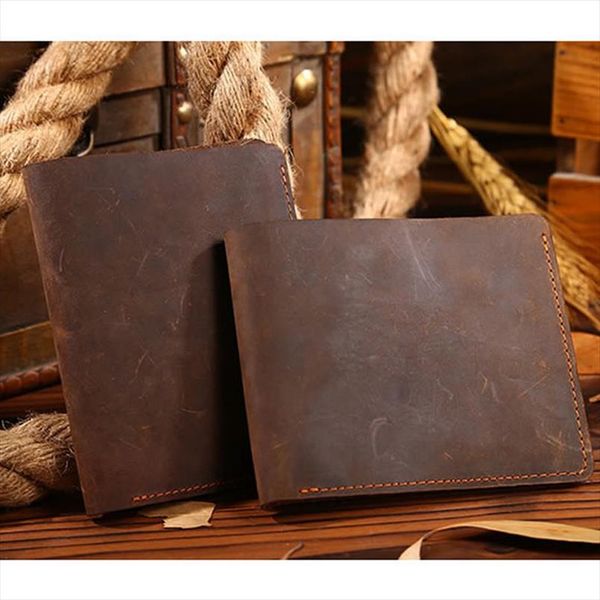 

vintage men crazy horse кожа двойные кошелек из натуральной кожи бумажник держателя карты перевозка груза падения высокое качество, Red;black