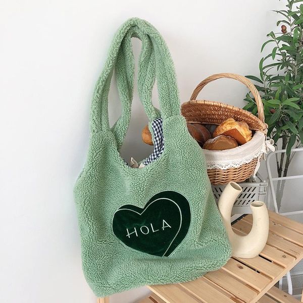 

new winter fashion 2021 plush shoulder bag women letter embroidery tote bag women shopper lamb-like bags womens bolsas mujer