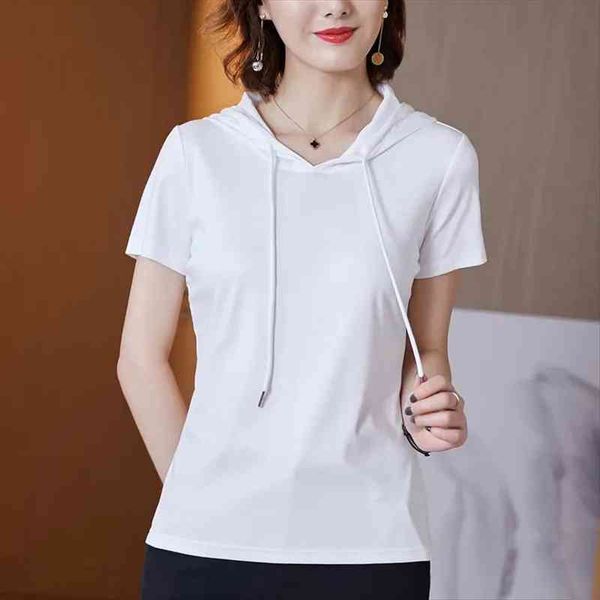 

summer thin basic solid color slim hoodies women casual short sleeve hooded sweatshirt all-match leisure pullover female, Black