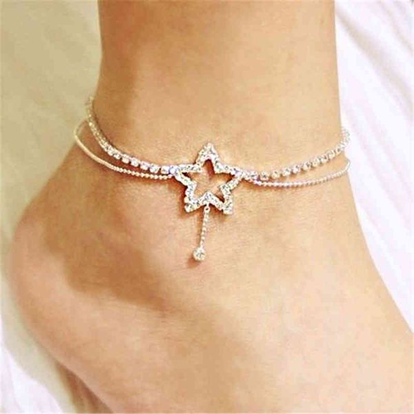 

five-pointed star shaped anklets 2020 new women ankle summer beach charm rope jewelry accessories for gift, Red;blue