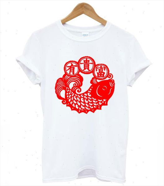 

chinese red fish print women tshirts cotton casual funny t shirt for lady tee hipster white drop ship z 262