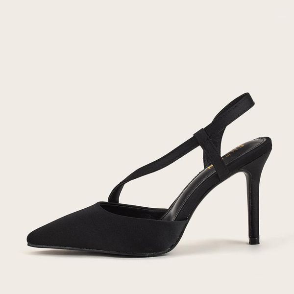

dress shoes 2021 women flock pumps female shallow high heels ladies pointed toe slingback femme career1, Black