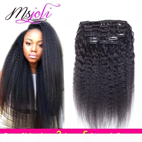 

9a indian virgin human hair clip in extension full head natural color kinky straight 7pcs set 12-28 inchesfrom ms joli, Black;brown