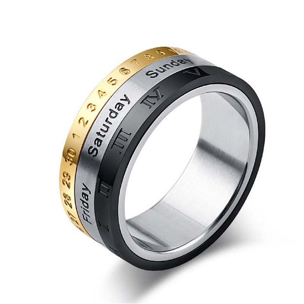 

luxurys designers cross-border explosion model three-row three-color rotable titanium steel ring men's time refers to single tail ring, Silver