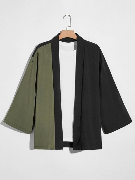 

men two tone drop shoulder kimono n9sq#, White;black