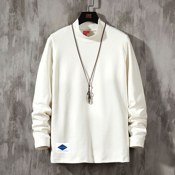 

2021 new autumn spring fashion oversized black white tshirt male sleeve long neck shirt for man t hz68, White;black