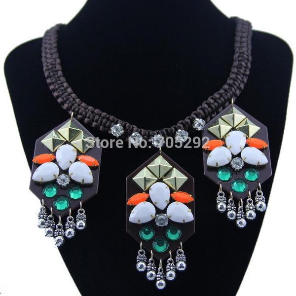 

chokers fashion rope knit chain with multi color pendants choker statement necklace for women, Golden;silver