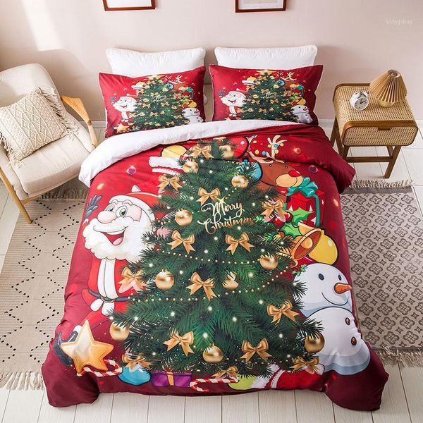

justchic children cartoon duvet cover set christmas tree santa claus print bedding set pillowcase red comforter cover  size1