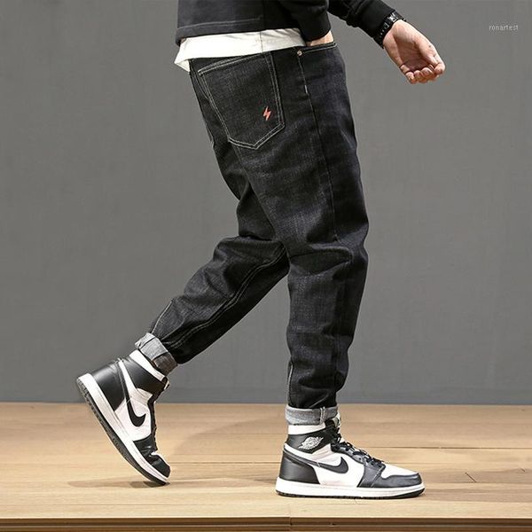 

fashion streetwear men jeans vintage black loose fit harem jeans men pencil pants big size 28-42 japanese style hip hop1, Blue