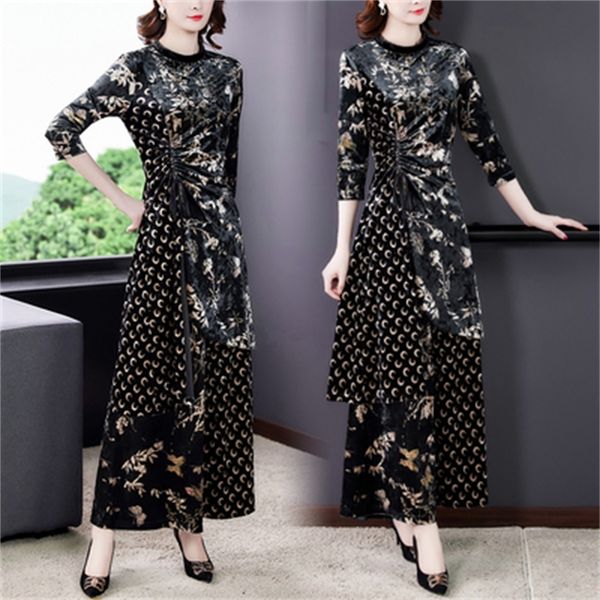 

vintage of two elegant pieces velvet women's irregular suit luxury piece floral wide leg assembly femme bvqm, White