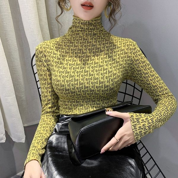 

idwea bottoming women's long sleeve autumn 2020 new half shirt high foreign style letter slim fit ttcollar shirt shirtwith trend 8l8ao, White