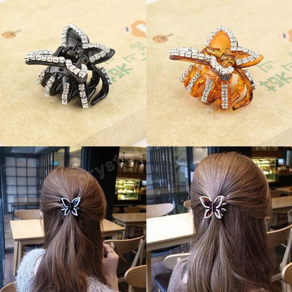 

crystal hair claw clip women girls solid barrette butterfly hairclip clamp hairpins shiny rhinestone bow hair accessories, Slivery;white