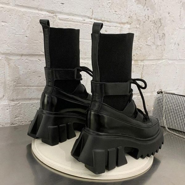 

martin boots woman 2020 new ladies casual stretch fabric socks boots fashion cross-tied women shoes platform gothic women #po8i, Black