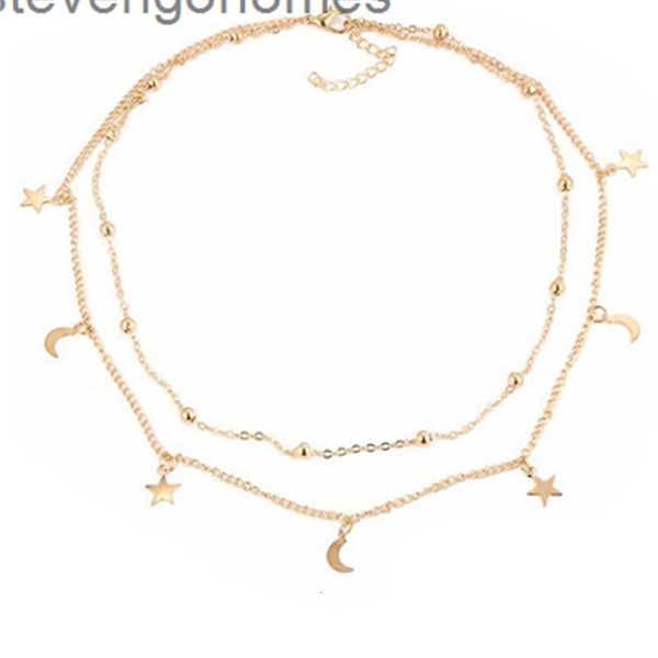 

star multi layer simple and exquisite lasso moon necklace chain, Silver