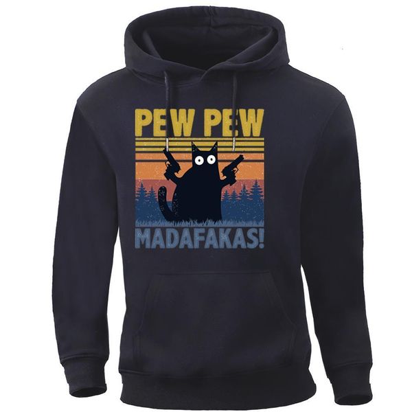

funny cat pew madafakas hoodie hoodies sweatshirts men crewneck pullovers hoody winter warm tracksuits hooded streetwear, Black