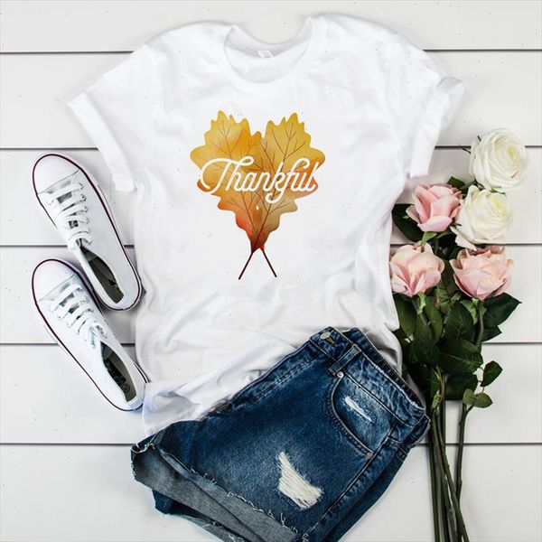 

women graphic thankful leaf fashion autumn thanksgiving ladies tshirt female womens clothes t tee shirt t shirt, White