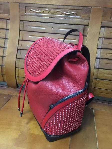 

women and men school bags genuine leather backpack r boys girls handbags lamb skin spike bag crystal spins red bottom brands packbag