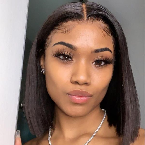 

lace wigs bob frontal straight front wig hd transparent t part malaysian hair, Black;brown