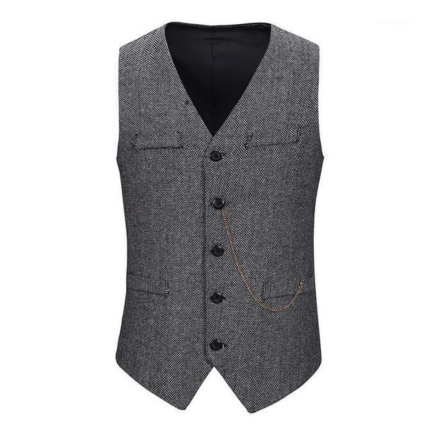 

men's vests gray herringbone woolen dress men single breasted chain decoration gentleman formal waistcoat mens tuxedo vest male1, Black;white