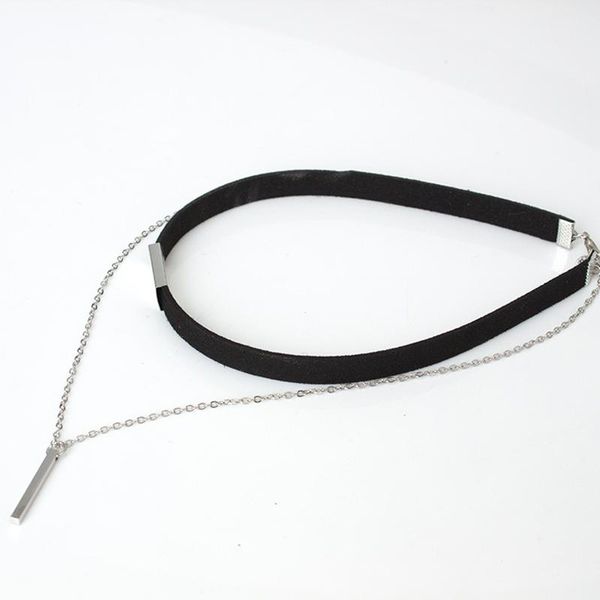 

2019 новый черный бархат choker ожерелье strip rope chain bar square tube strip chocker женщины воротник mujer collier femme ras du кулоновс, Silver