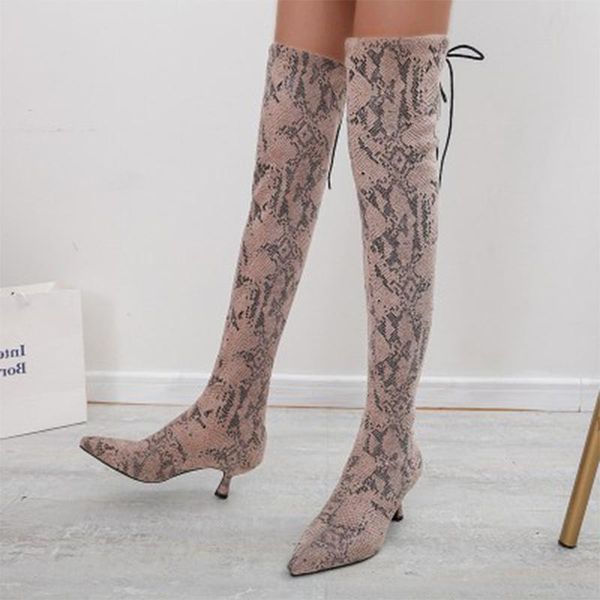 

women over the knee boots woman fashion snake pattern high boots new female thick heels ladies pumps women's shoes, Black