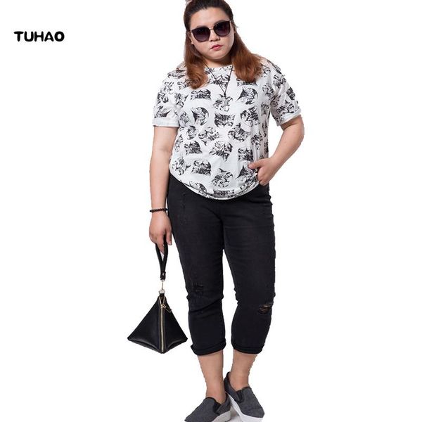 

tuhao plus size 5xl 6xl 7xl denim pants hole high waist jeans autumn black femme trousers pencil oants women clothing pt27, Blue