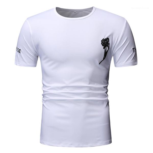 

male mens clothing summer men t shirt short sleeve embroidery print t shirt casual fashion, White;black