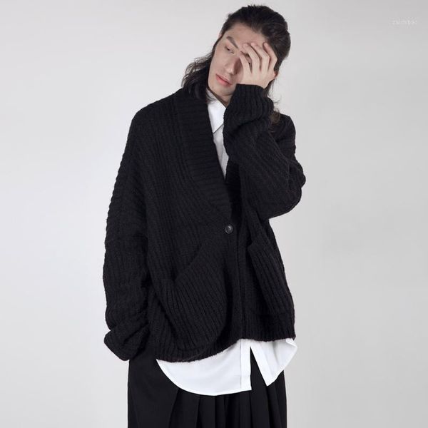 

autumn and winter new fashion men's cardigan sweater japanese personality loose casual sweater coat trend1, White;black