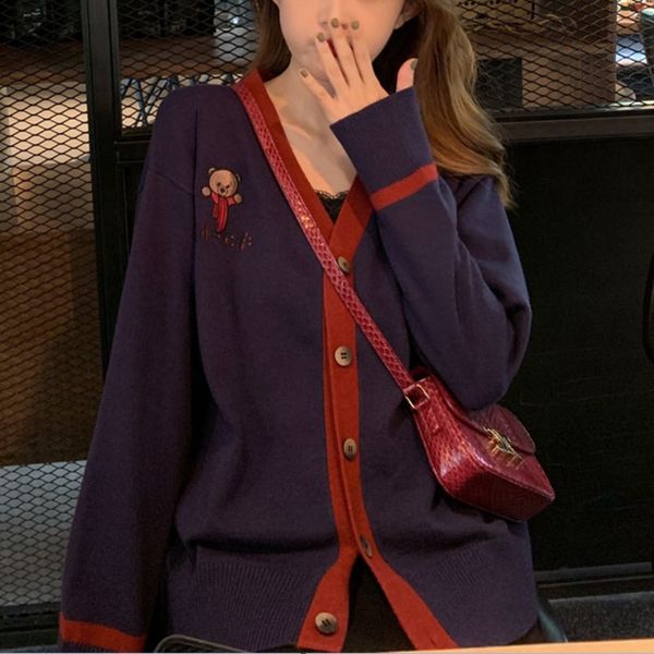

fwgvc long sleeve knitted cardigan women's korean winter sweatercoat sweaterversion v-neck wind loose autumn new gentle sweater 2020, White;black
