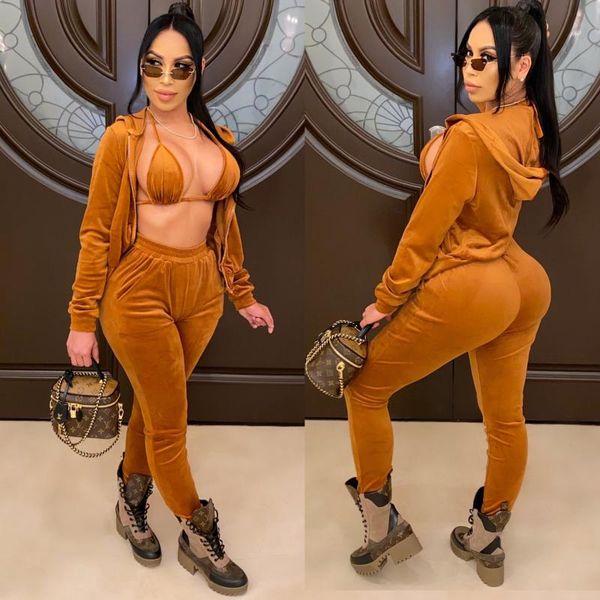 

33cy1276 autumn winter women casual fashion solid velvet zipper with hood sports two piece set tracksuit sweatsuit outfits, Gray