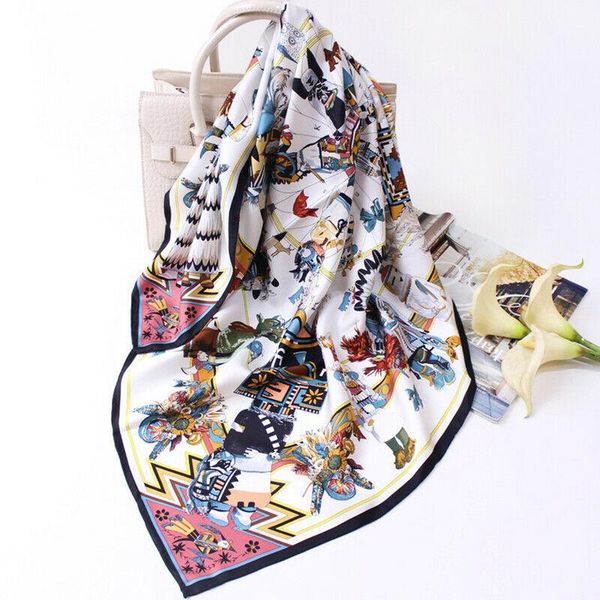 

luxury kerchief 100% twill silk scarf bandana ethnic tribal style human print shawl hijab hip hop headband turban 35"x35", Blue;gray