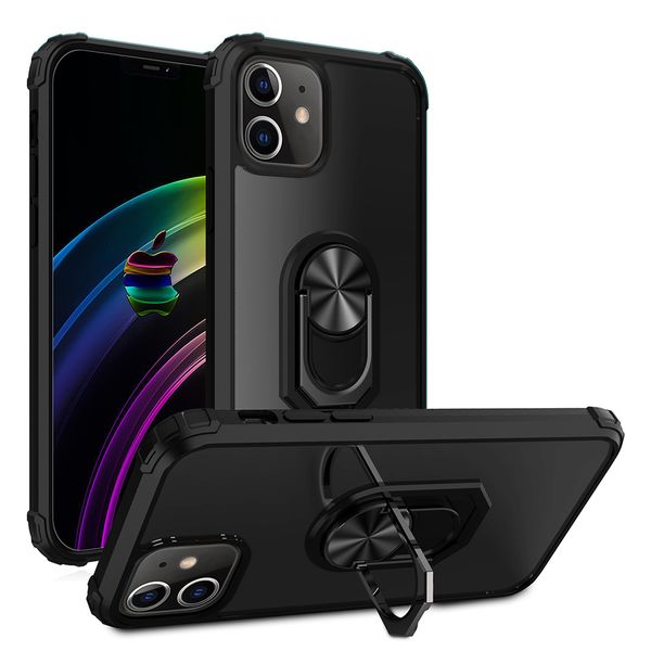 

fashion metal sucker rotating ring stand military shockproof tpu pc hybrid cover case for iphone 12 pro max