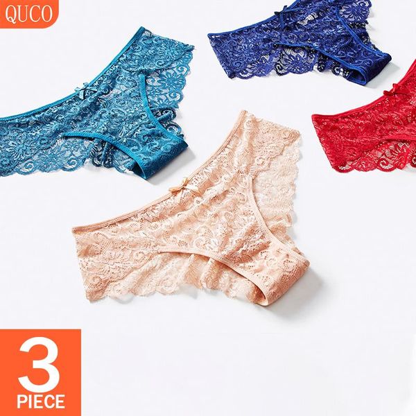 

quco brand 3 pcs/lot women panties for women's underwear stripper panty female briefs low-rise panty, Black;pink