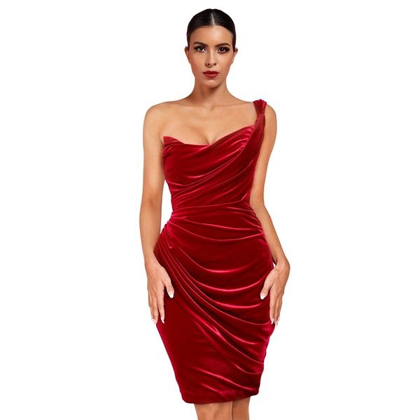 

2021 the new a sleeveless, slightly wrinkled, asymmetric shoulder dress fly19280-red occurred red nlbg, Black;gray
