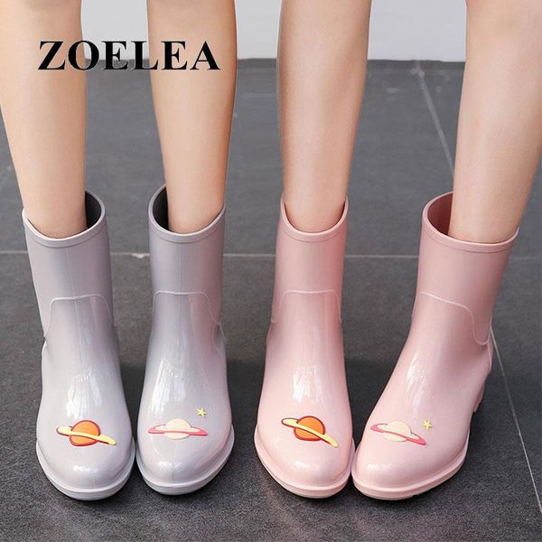 

new rubber shoes fashion rain boots girls ladies walking waterproof pvc women's boots winter woman rainboots pink white, Black