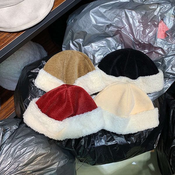 

landlord lamb corduroy double-sided women's autumn and winter new korean versatile yuppie curling melon skin hat, Blue;gray