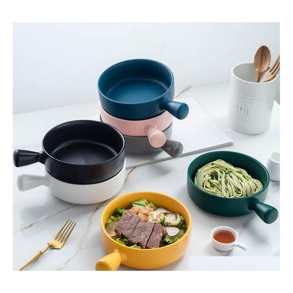 

ceramic single bakeware round handle baking dishes spaghetti plates household oven microwave cutlery cheese casserole rice meat dishes gngw