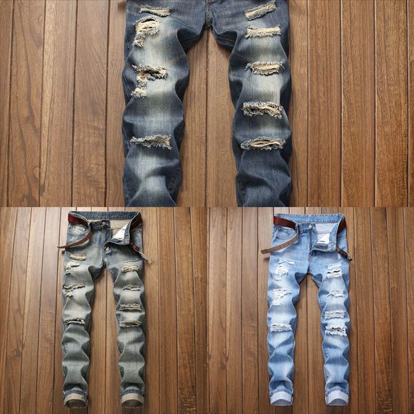 

sw2os new mens ripped jeans for men casual black blue skinny slim fit holel jeans jacket man hole biker hip hop jeans denim pants