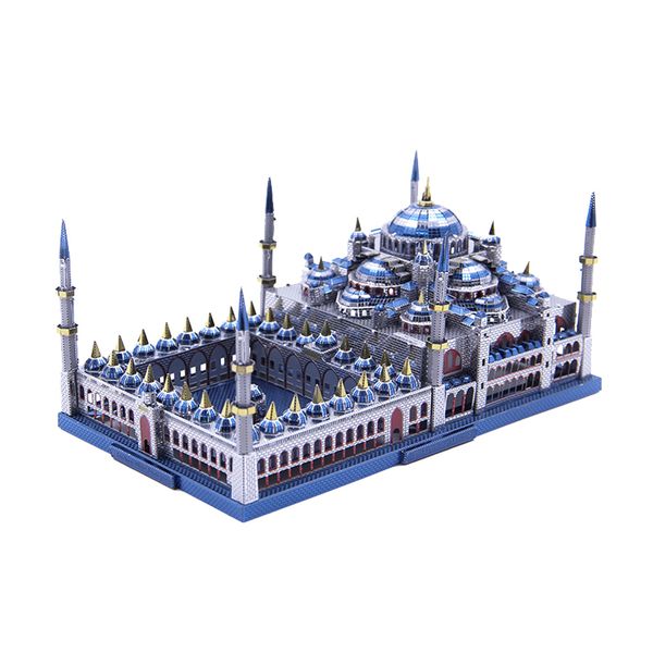 

1: 680 3d metal art blue mosque sculpture model assembly kits hobbies home table decoration -229 pieces