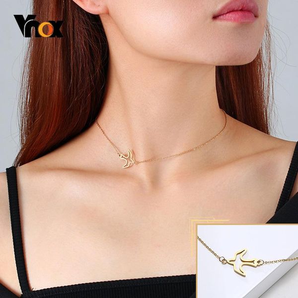 

vnox minimalist chokers for women,gold color swallow bird charm,stainless steel slim girl collar,elegant party jewelry, Golden;silver