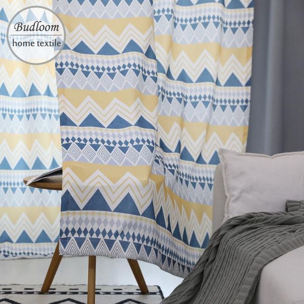 

north european style geometric curtains for bedroom korean style yellow blue printed window drapes curtains for living room