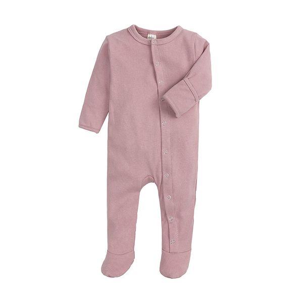 

новая горячая сплошной цвет органического хлопка baby rompers footed sleep play осень зима полный рукав комбинезона infant footies ткань осн, Blue