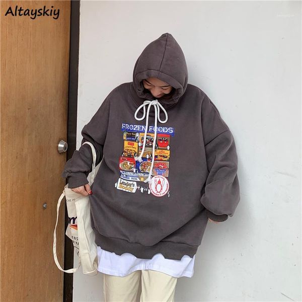 

hoodies womens spring printed fake two pieces oversize harajuku bf pullover lovely plus velvet thicker loose sweatshirt new1, Black