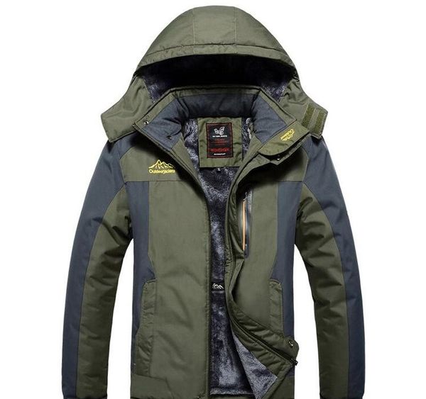 

зимняя куртка мужчины толстые ветрозащитный водонепроницаемый флис пальто мужские military outwear parka plus velvet размер 6xl 7xl 8xl 9xl, Black