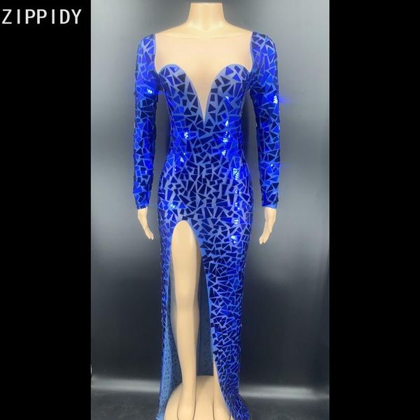 

stage wear bling blue mirrors mesh long dress birthday celebrate outfit prom party evening female singer show dresses youdu, Black;red