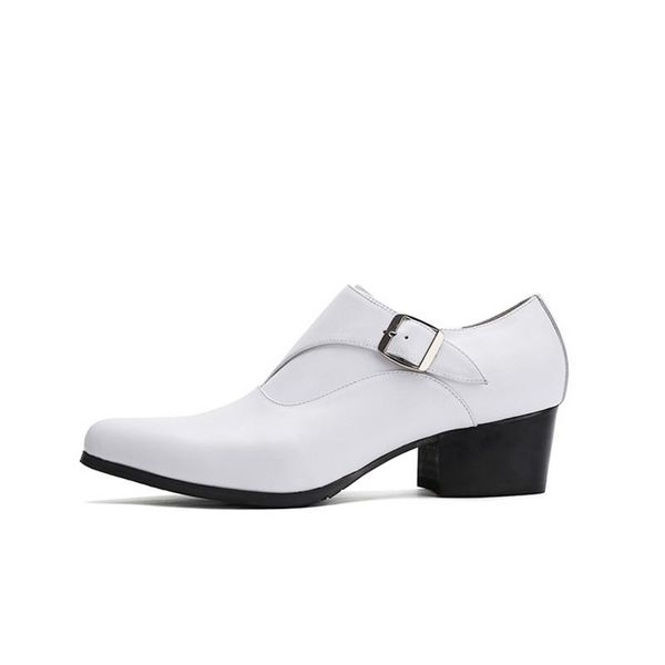 

mens genuine leather dress shoes high heels pointed toe increased designer wedding man footwear white black office work shoes