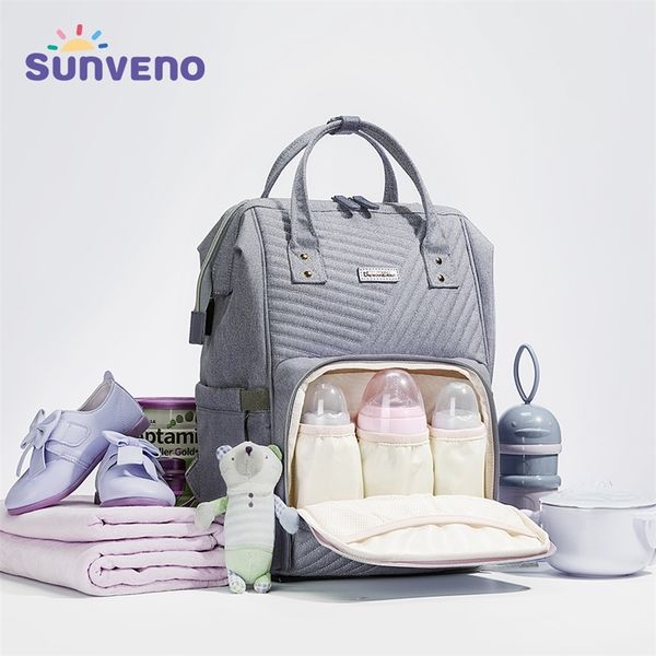 

sunveno waterproof diaper bag backpack quilted large mum maternity nursing bag travel backpack stroller baby bag nappy baby care y200107