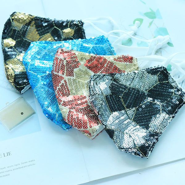 

multi-color cotton pm2.5 breathable dustproof bling sequin masks with adustable earloop